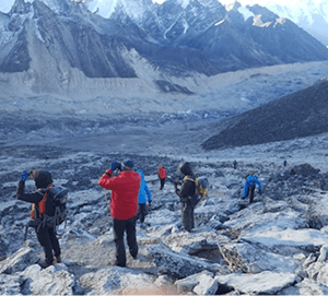 Everest mountain view with prayer flags